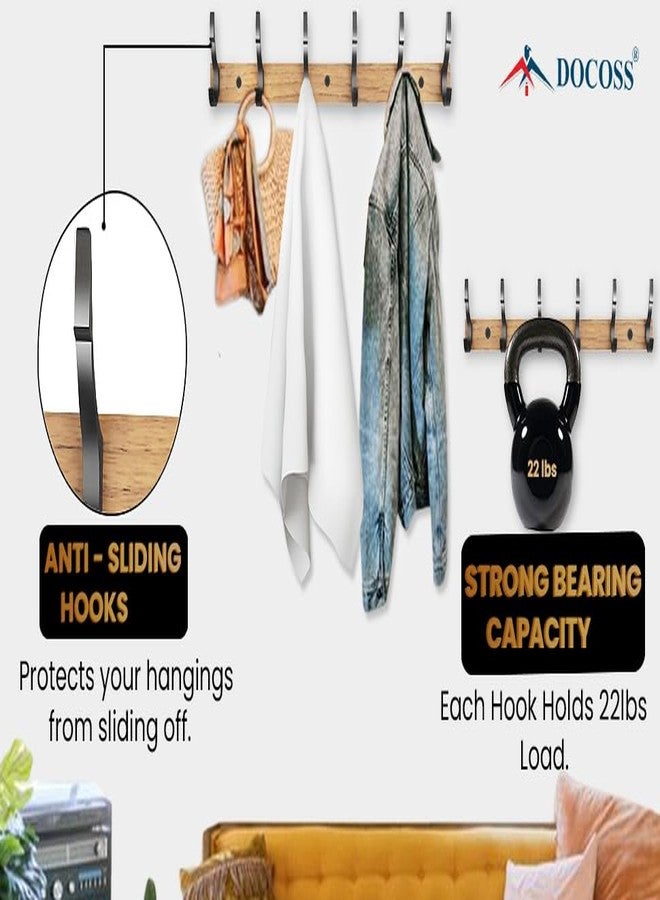 DOCOSS- Long Wooden Finish Cloth Hanger for Wall Door/Hooks for Clothes Hanging Bathroom Cloth Hangers Wall Mounted for Hanging Clothes,Shirt,Towel (Pack of 2, Wooden) - Image 3